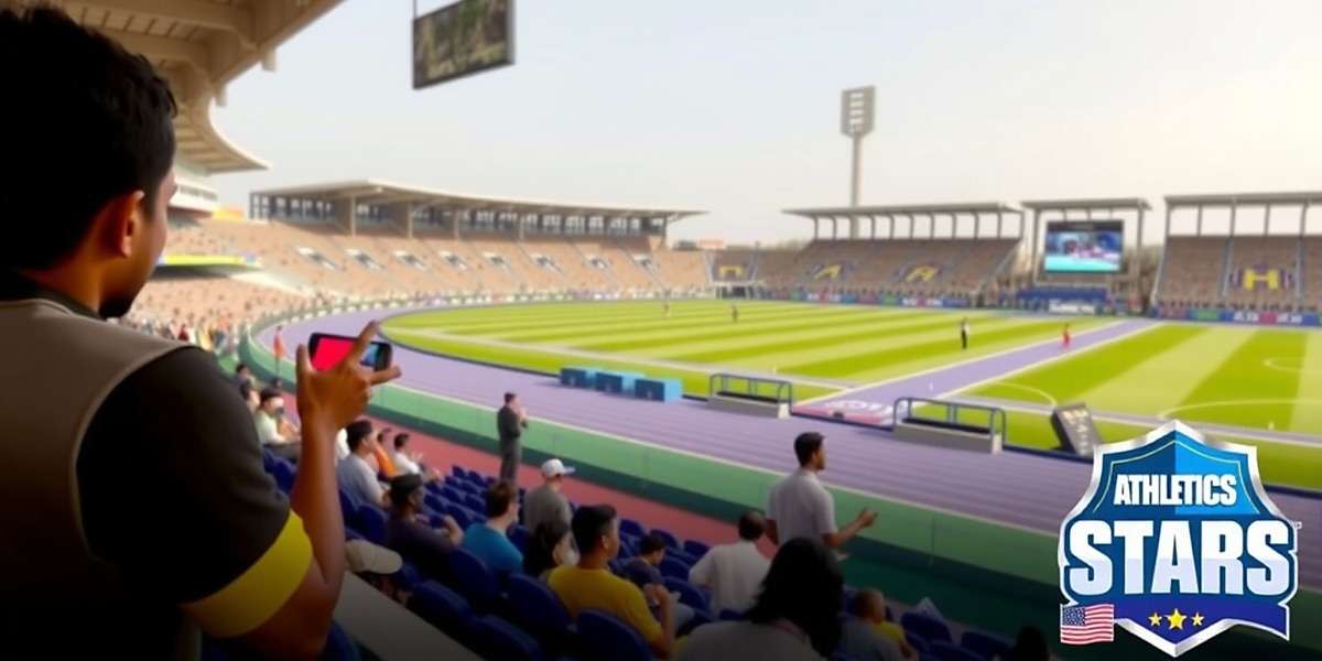 Athletics All Stars screenshot showing Indian stadium with local spectators with Athletics All Stars watermark